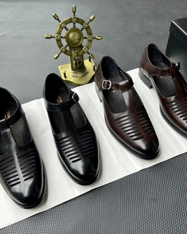 Mens Black Leather Buckle Strap Dress Shoes