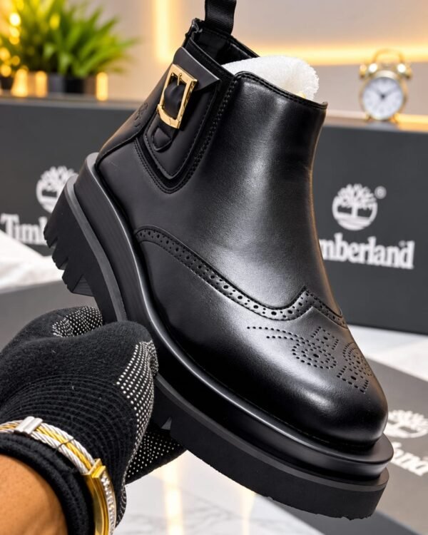 Mens Black Leather Platform Brogue Chelsea Boots
