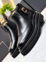 Mens Black Leather Platform Brogue Chelsea Boots
