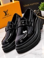 Mens Black Louis Vuitton Glossy Patent Leather Platform Loafers