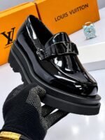 Mens Black Louis Vuitton Glossy Patent Leather Platform Loafers