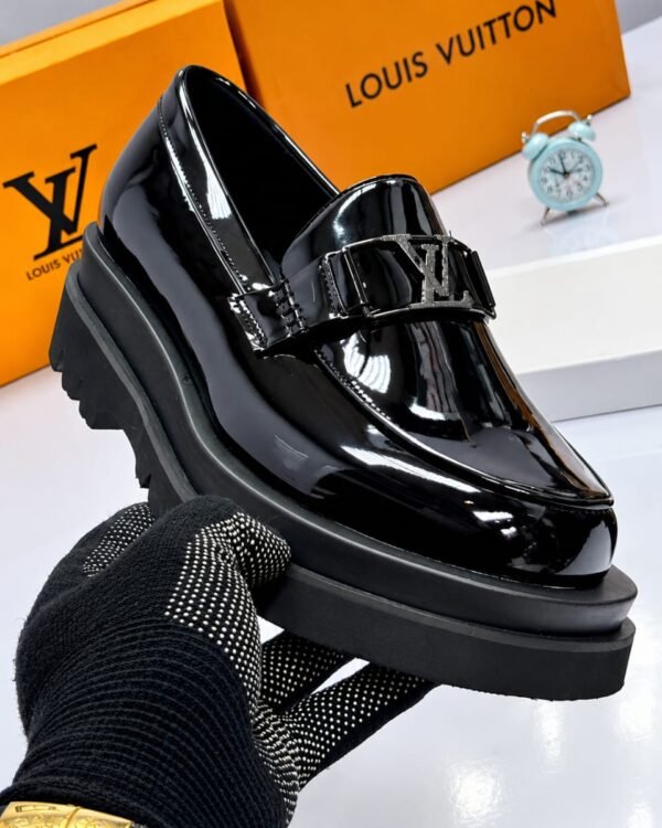 Mens Black Louis Vuitton Glossy Patent Leather Platform Loafers