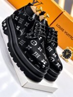 Mens Black Louis Vuitton Monogram Lace Up Platform Shoes - Image 2