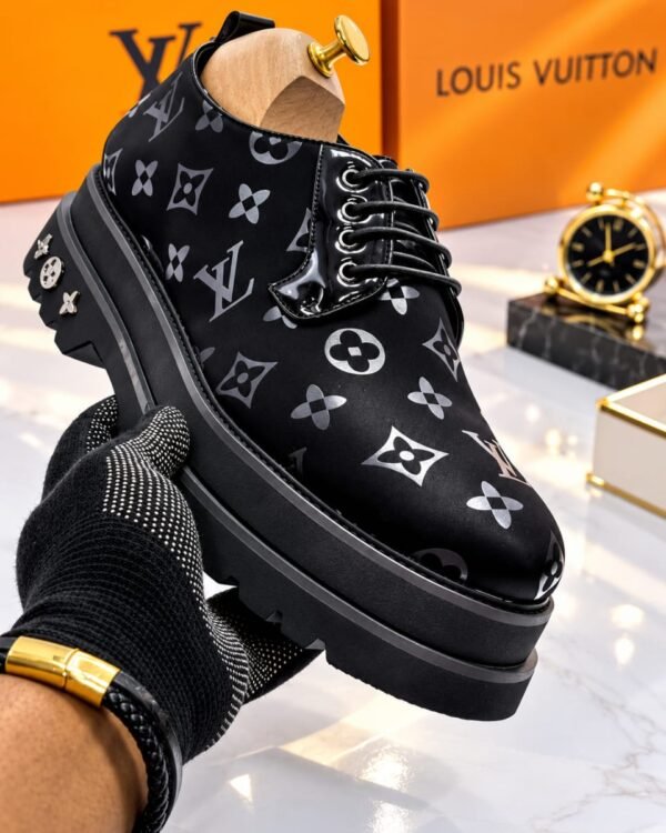 Mens Black Louis Vuitton Monogram Lace Up Platform Shoes
