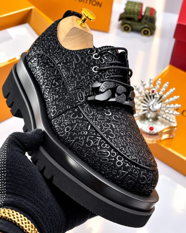 Mens Black Numeric Pattern Lace Up Chunky Platform Shoes