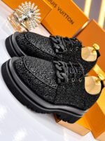 Mens Black Numeric Pattern Lace Up Chunky Platform Shoes