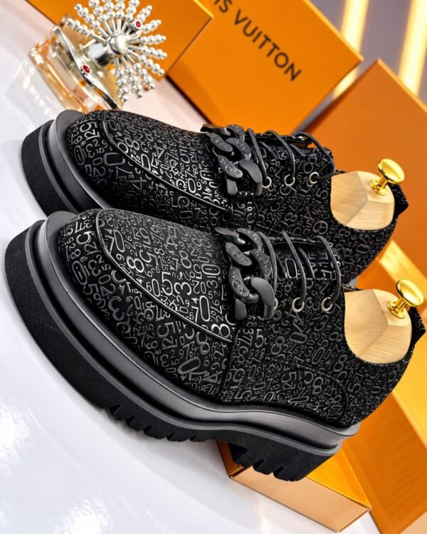 Mens Black Numeric Pattern Lace Up Chunky Platform Shoes