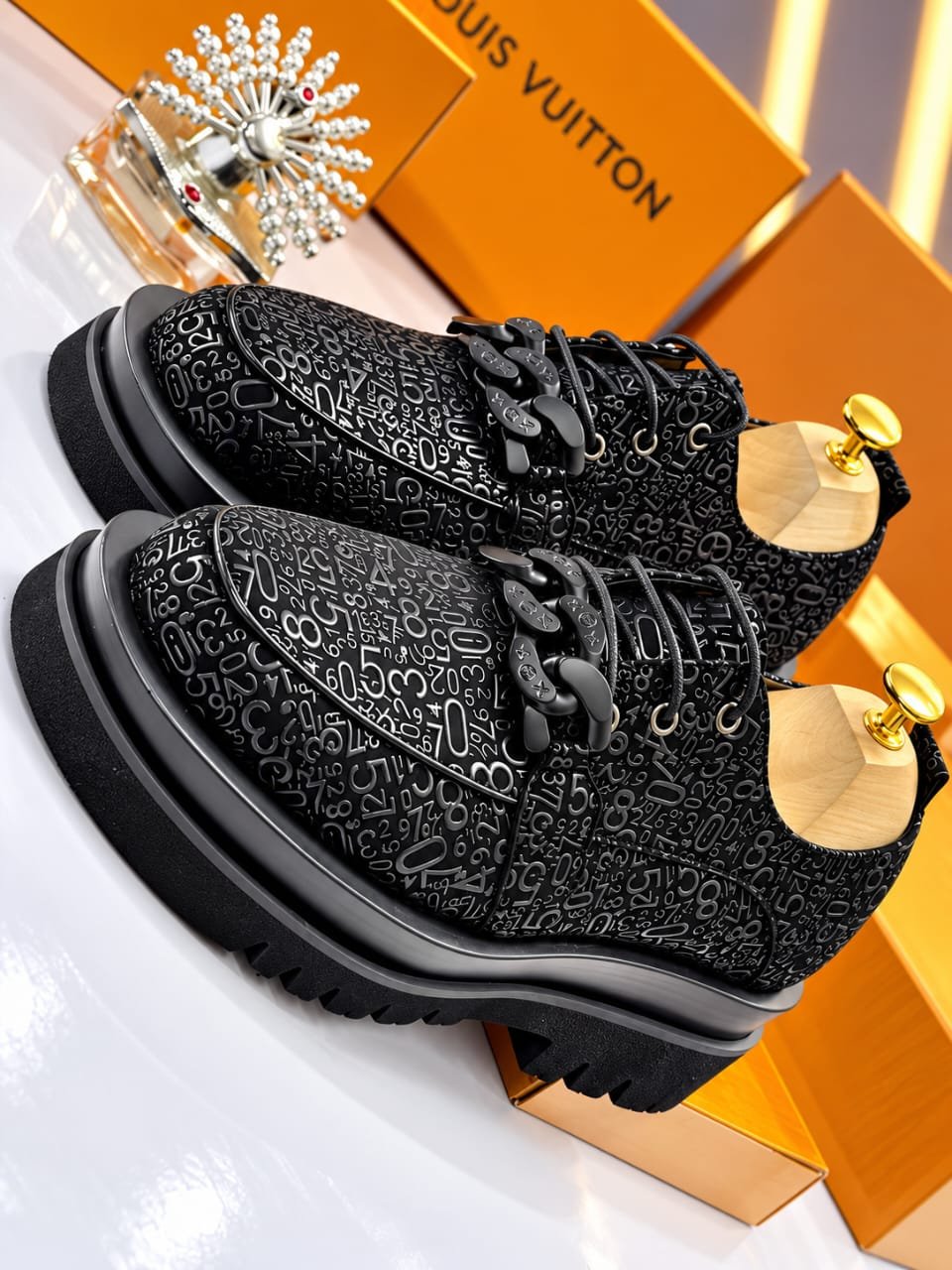 Mens Black Numeric Pattern Lace Up Chunky Platform Shoes Mens Black Numeric Pattern Lace Up Chunky Platform Shoes