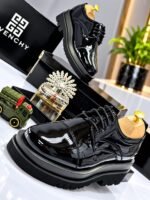 Mens Black Patent Leather Chunky Derby Lace Up Shoes