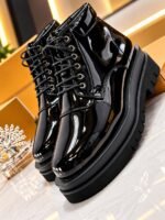 Mens Black Patent Leather Chunky Lace Up Ankle Boots - Image 2