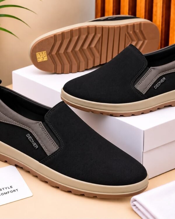 Mens Black Slip On Sneaker Loafers