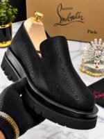 Mens Black Textured Slip On Platform Loafers