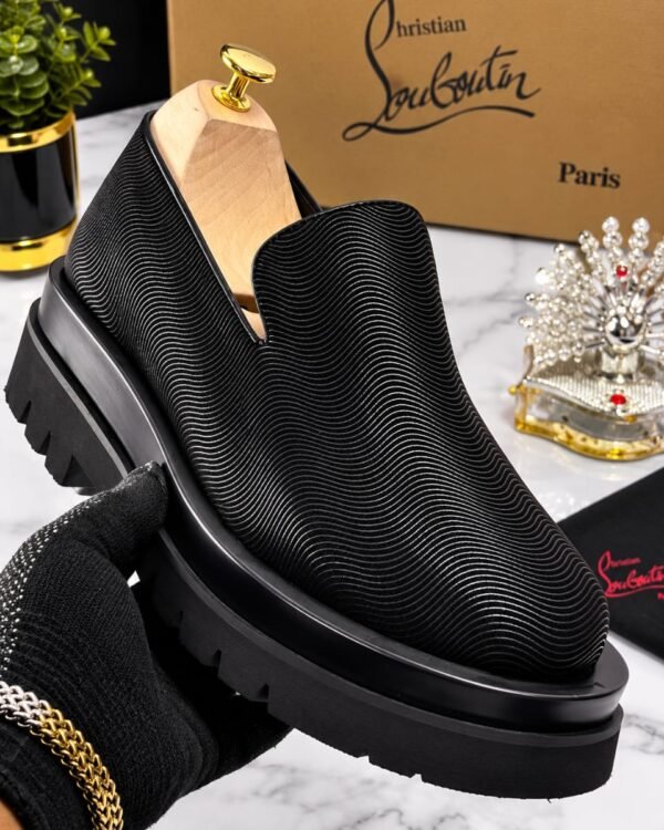 Mens Black Textured Slip On Platform Loafers
