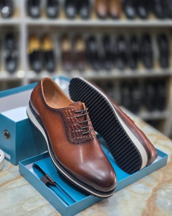 Mens Brown Leather Oxford Lace Up Shoes