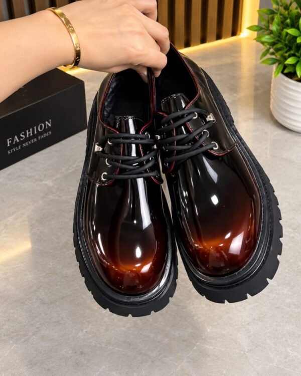 Mens Burgundy Gradient Platform Derby Shoes