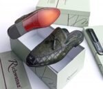 Mens Dark Green Black Checkered Bit Half Shoes