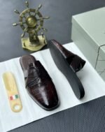 Mens Glossy Crocodile Embossed Leather Half Shoes