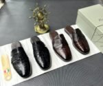 Mens Glossy Crocodile Embossed Leather Half Shoes
