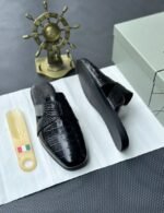 Mens Glossy Crocodile Embossed Leather Half Shoes