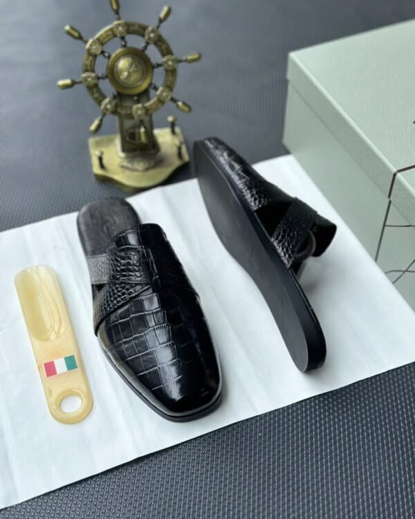 Mens Glossy Crocodile Embossed Leather Half Shoes
