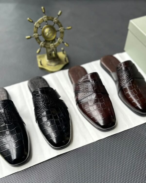 Mens Glossy Crocodile Embossed Leather Half Shoes