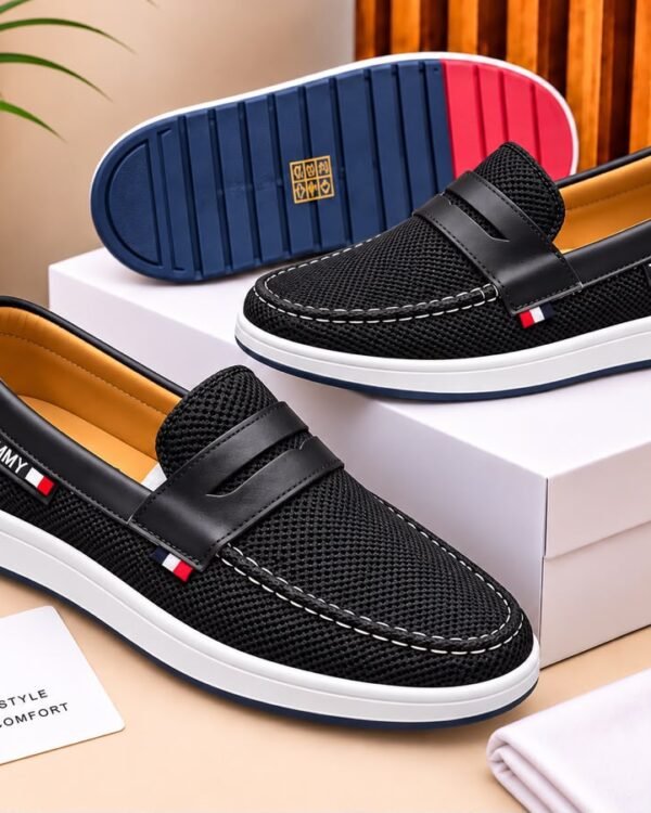 Mens Navy Blue Mesh Penny Loafers