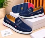 Mens Navy Blue Mesh Penny Loafers