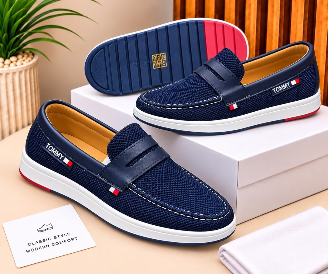 Mens Navy Blue Mesh Penny Loafers Mens Navy Blue Mesh Penny Loafers