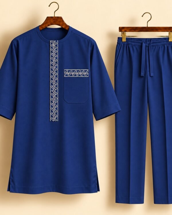 Navy Blue Geometric Embroidered Senator Suit
