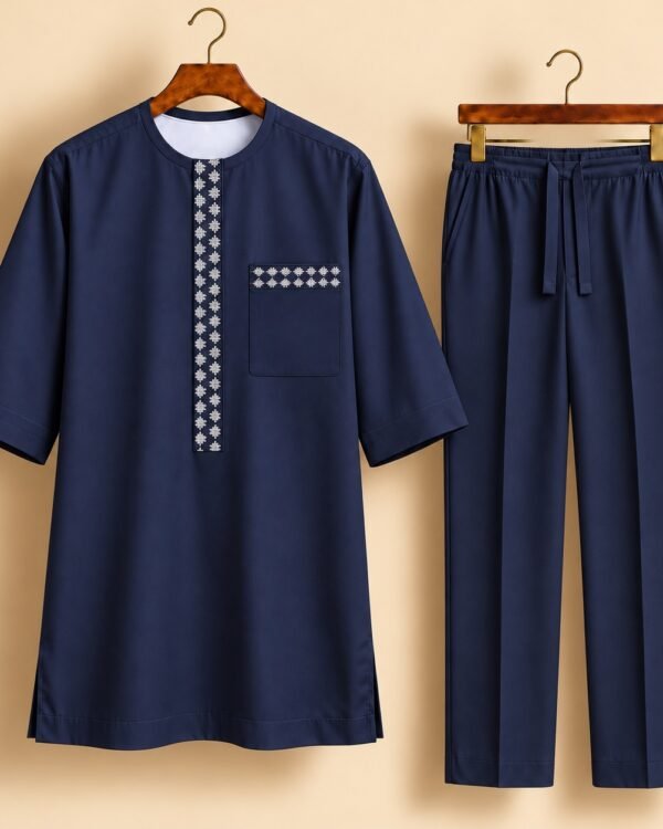 Navy Blue Patterned Embroidered Senator Suit