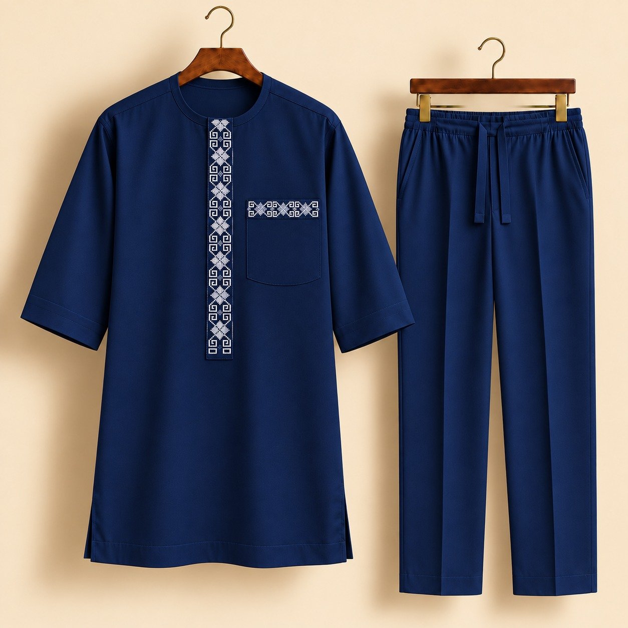 Navy Blue White Geometric Embroidered Senator Suit Navy Blue White Geometric Embroidered Senator Suit