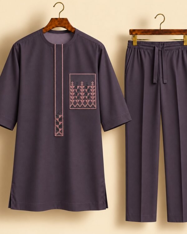 Purple Geometric Embroidered Senator Suit