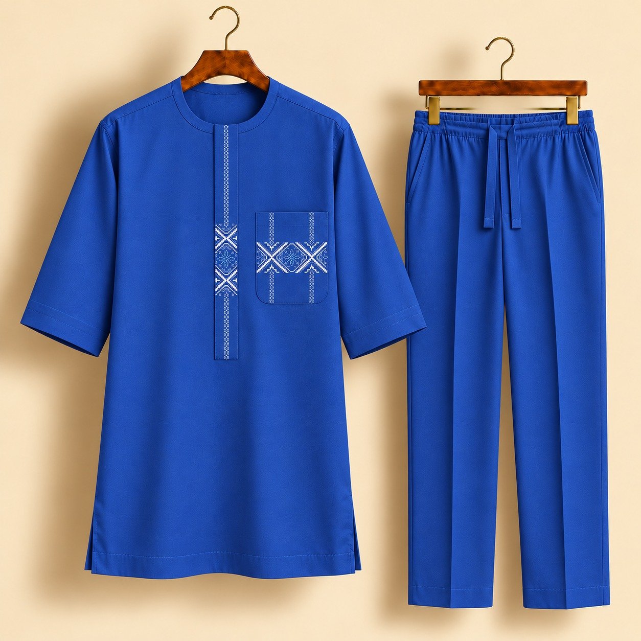 Royal Blue White Geometric Embroidered Senator Suit Royal Blue White Geometric Embroidered Senator Suit