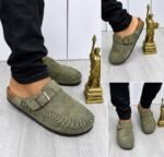 Thyme Olive Green Suede Braided Detail
