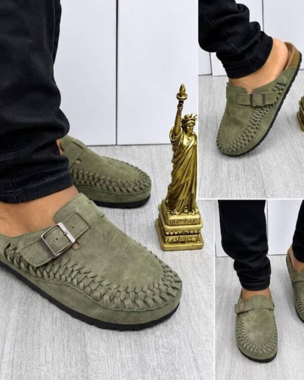 Thyme Olive Green Suede Braided Detail