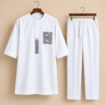 White Abstract Pattern Embroidered Senator Suit