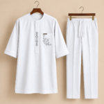 White Geometric Embroidered Senator Suit
