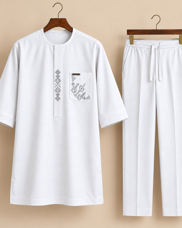 White Geometric Embroidered Senator Suit
