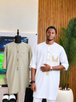 White Gold Geometric Embroidered Senator Suit