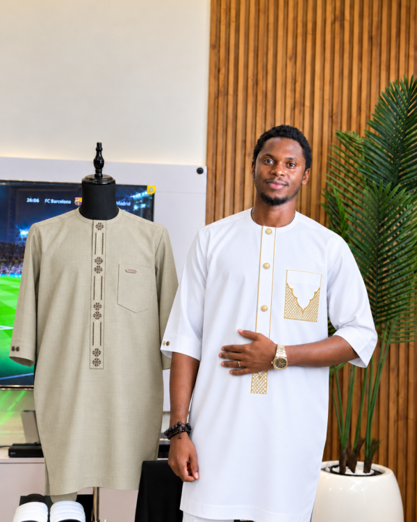White Gold Geometric Embroidered Senator Suit