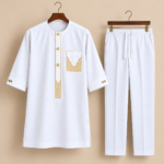 White Gold Geometric Embroidered Senator Suit